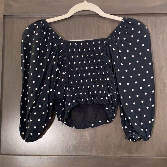 Zara Ruched Polka Dot Crop Top - Picture 2 of 6